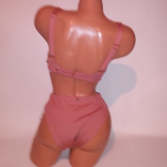 Victoria Secret Swim Bikini Top & Bottom Ribbed High Waist Solid Underwire New - Picture 9 of 15